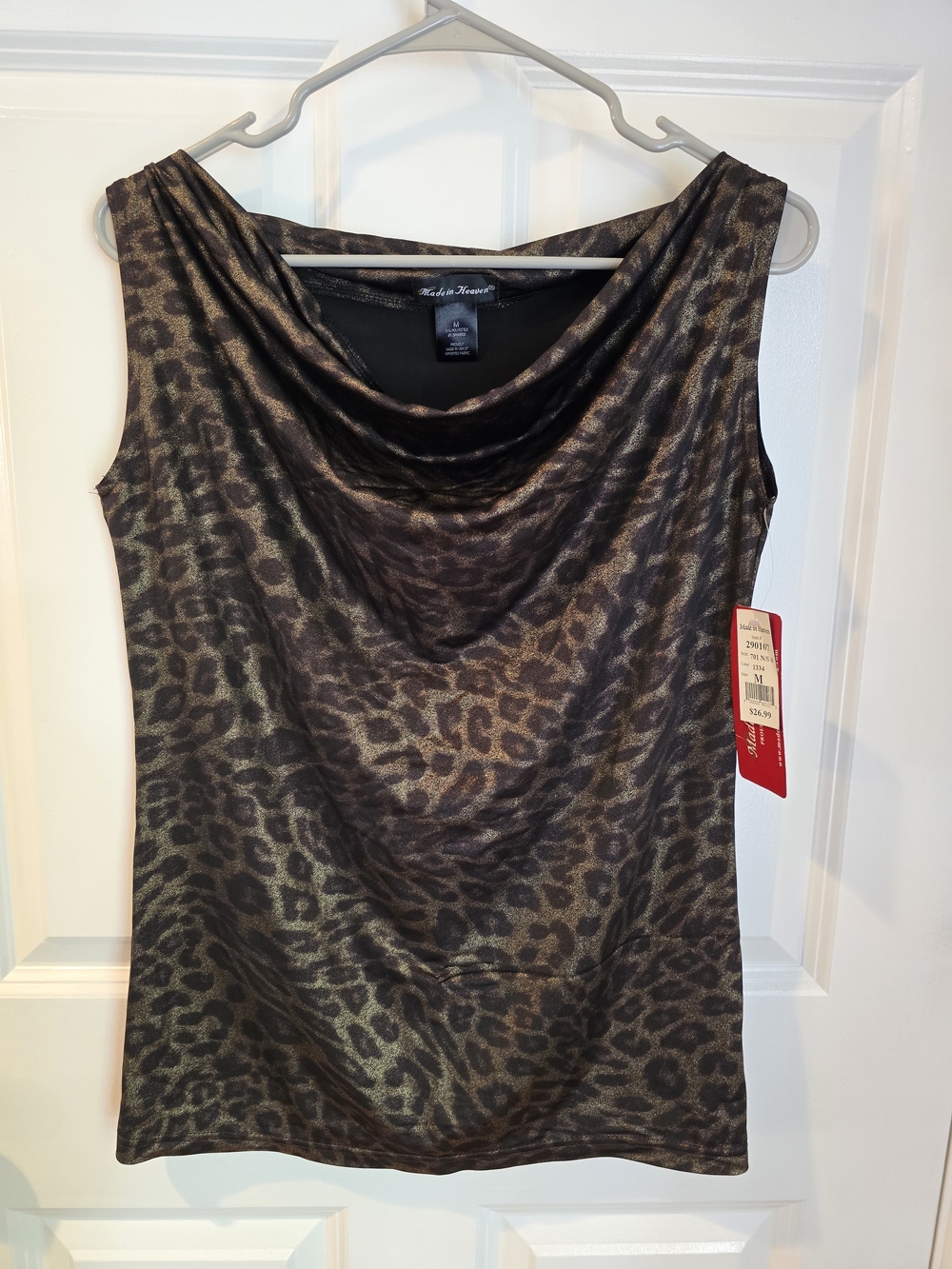Cowl Neck Leopard Print Tank Top - Brown/Black
